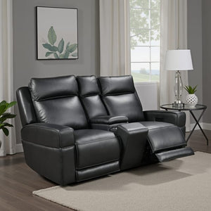 Leather Italia Valley Zero Gravity Black Leather Console Loveseat with USB, Power Headrest & Footrest