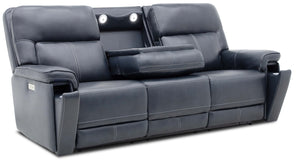 Moto Motion Harmony Triple Power Sofa with Home Theater & Middle Speaker, Air Massage, 3-Zone Heating & Zero Gravity In Sorrento Ocean Leather