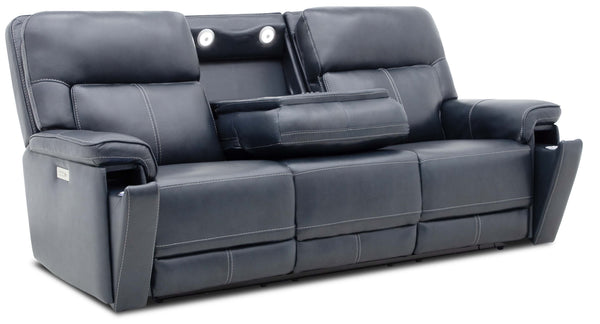 Moto Motion Harmony Triple Power Sofa with Home Theater & Middle Speaker, Air Massage, 3-Zone Heating & Zero Gravity In Sorrento Ocean Leather