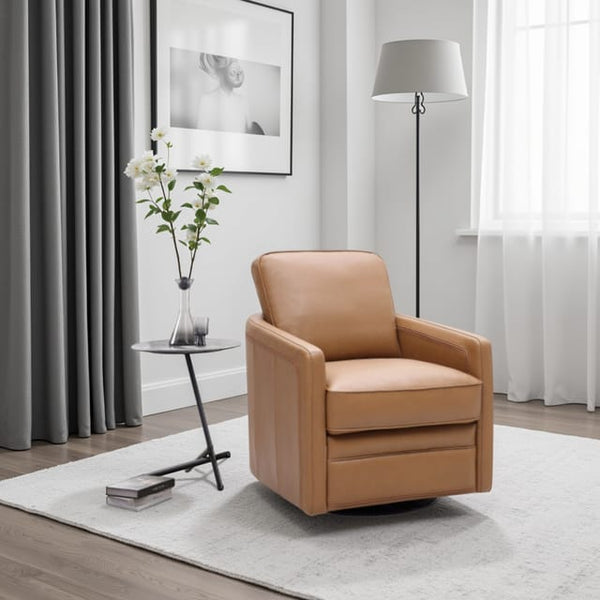 Leather Italia Turner Camel Leather Swivel Glider Chair