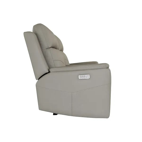 Flexsteel Vernon Triple Power Dove Grey Fabric Console Loveseat with Power Headrest, Lumbar, Heat & Massage
