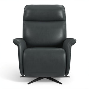Flexsteel Zen Leather Power Swivel Recliner with Power Headrest, Heat, Massage & Ventilation in Whale Blue