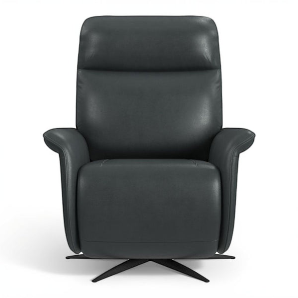 Flexsteel Zen Leather Power Swivel Recliner with Power Headrest, Heat, Massage & Ventilation in Whale Blue