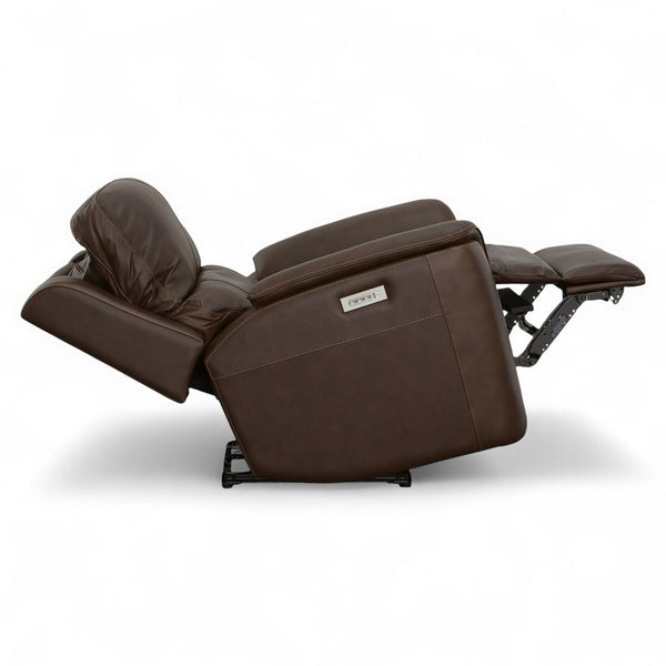 Flexsteel Harrison Leather Triple Power Recliner with Heat & Massage in Burnt Umber