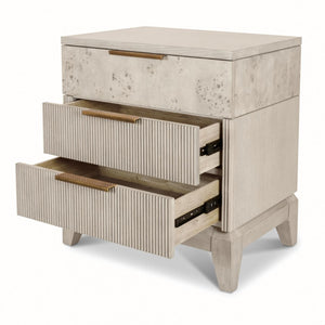 Seawinds Finn & Louise Manhattan Valley 3 Drawer Nightstand with Power and USB A + C. Mappa Burl Light