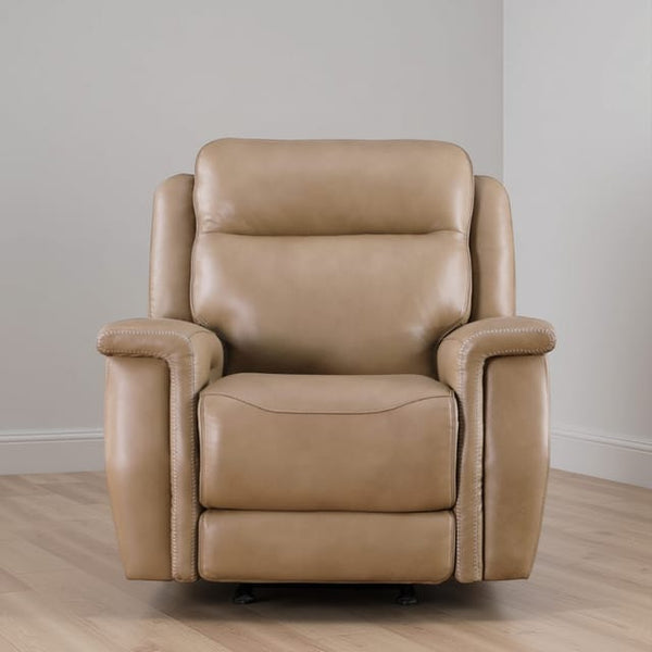 Leather Italia Fischer Saddle Leather Glider Recliner Chair with USB, Power Headrest & Footrest