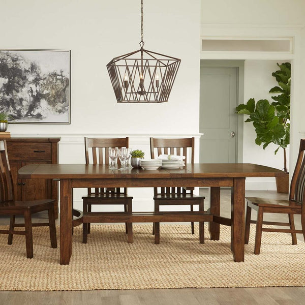 napa furniture whistler retreat dining table with extension & 4 side chairs set in warm cherry