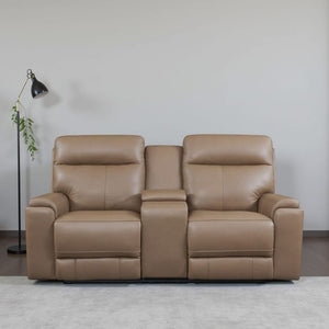 Leather Italia Bryant Tuscan Tan Leather Loveseat with USB, Power Headrest & Footrest