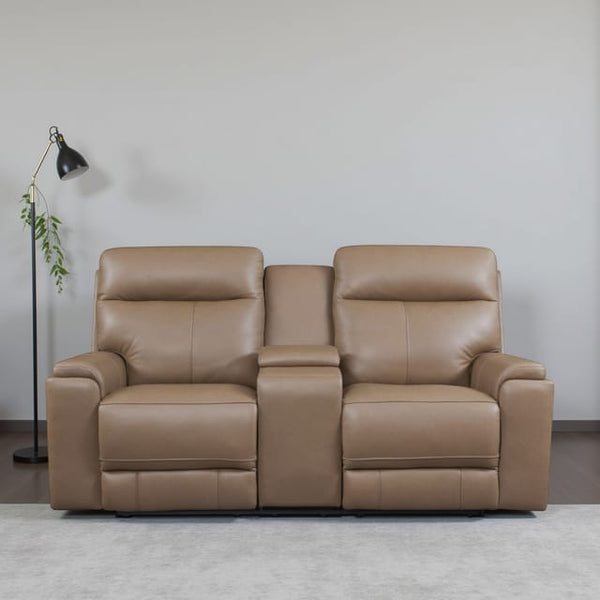 Leather Italia Bryant Tuscan Tan Leather Loveseat with USB, Power Headrest & Footrest