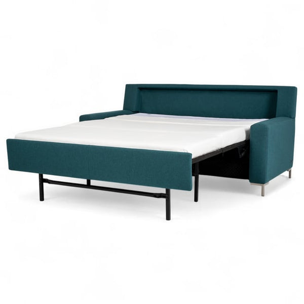 American Leather Bryson 75 Inch Pashmina Teal Fabric Queen Comfort Sleeper with Polished Nickel Finish