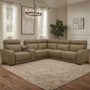 Moto Motion Melody 6-Piece Triple Power Cappuccino Leather Sectional with Speaker Audio Headrests