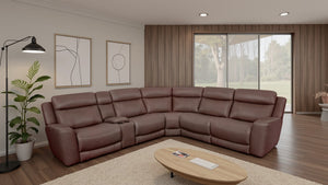 Parkerhouse Calgary 6-Piece Leather Power Sectional in Autumn Umber