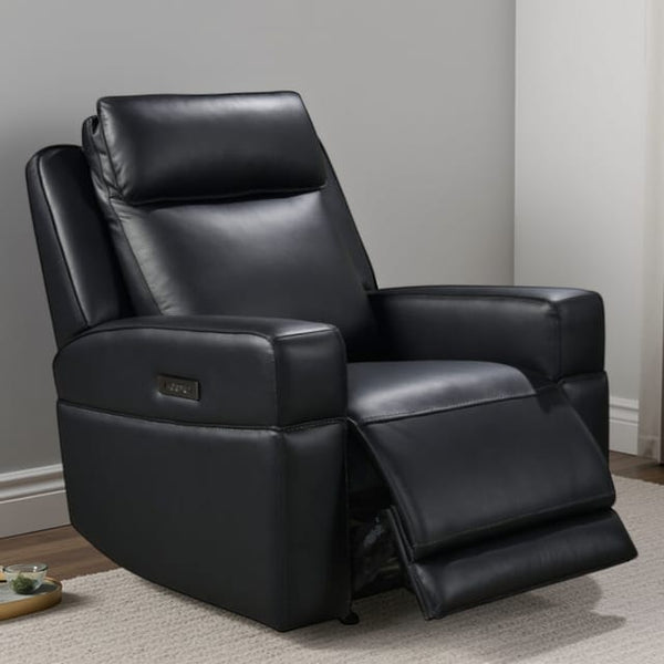 Leather Italia Valley Black Leather Glider Recliner Chair with USB, Power Headrest & Footrest