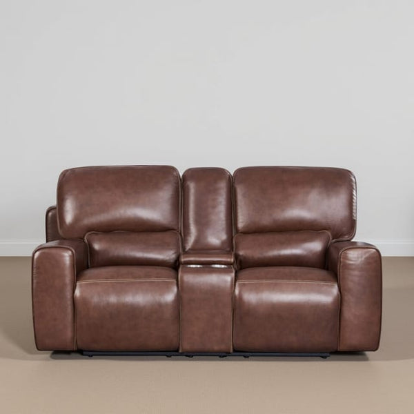 Leather Italia Broadway Brown Leather Loveseat with USB, Power Headrest & Footrest