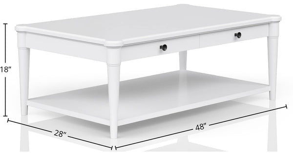 Heritage Coastal Breeze Living 4-Drawer Wood Top Cocktail Table with Casters in White Finish