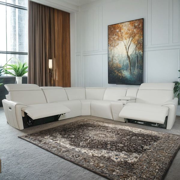 Futura 6-Piece Onyx Beige Leather Power Sectional