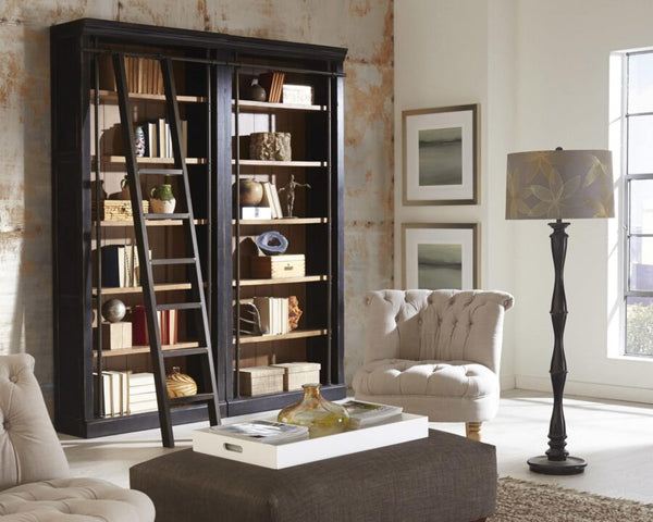 Martin Furniture Toulouse Aged Ebony Two Bookcases with Ladder Set
