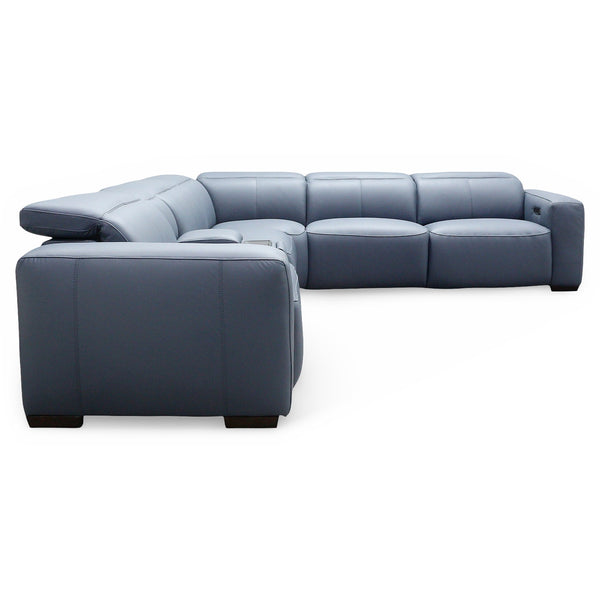 HTL Aspen 6-Piece Power Reclining Sectional in Ocean Blue Leather