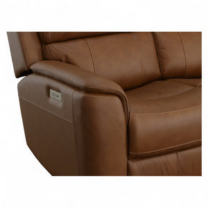 Flexsteel Harrison Leather Triple Power Loveseat with Heat & Massage in Caramel