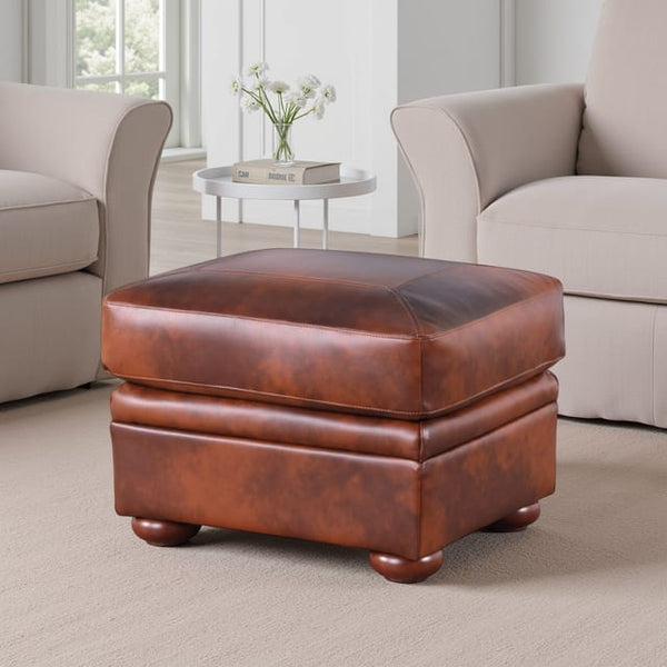 Leather Italia Arizona Marco Leather Ottoman with Nailhead Trim