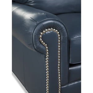 Craftmaster Copola Blue Transitional Leather Armchair with Pewter Nailhead Trim
