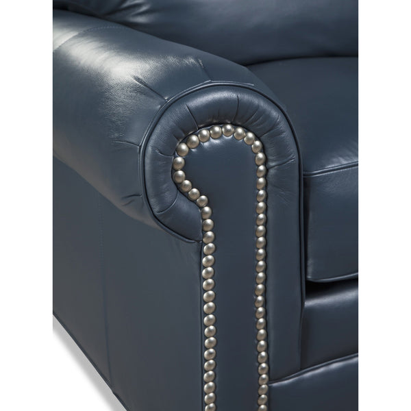 Craftmaster Copola Blue Transitional Leather Armchair with Pewter Nailhead Trim