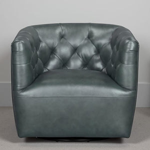 Leather Italia Mira Forest Green Leather Tufted Back Swivel Chair