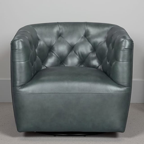 Leather Italia Mira Forest Green Leather Tufted Back Swivel Chair