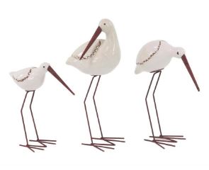 UMA Home Decor White Ceramic Bird Sculpture Set of 3 14&10&12