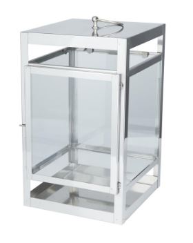 UMA Home Decor Silver Stainless Steel Pillar Candle Lantern 10X10X21