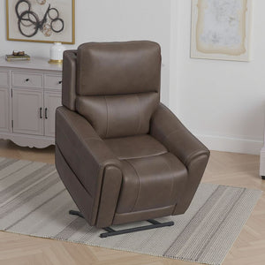 Carter Cappuccino Fabric Power Lift Recliner with Power Headrest, Lumbar, Heat & Massage