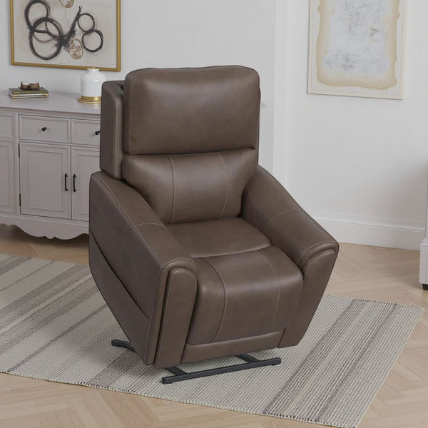 Carter Cappuccino Fabric Power Lift Recliner with Power Headrest, Lumbar, Heat & Massage