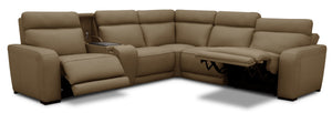 Moto Motion Melody 6-Piece Triple Power Cappuccino Leather Sectional with Speaker Audio Headrests