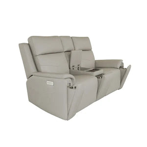 Flexsteel Vernon Triple Power Dove Grey Fabric Console Loveseat with Power Headrest, Lumbar, Heat & Massage