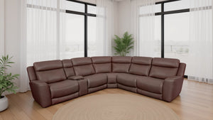 Parkerhouse Calgary 6-Piece Leather Power Sectional in Autumn Umber