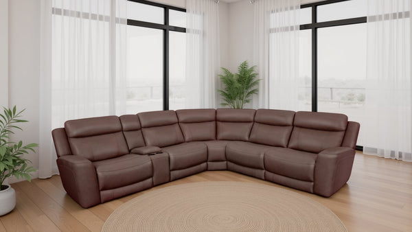 Parkerhouse Calgary 6-Piece Leather Power Sectional in Autumn Umber