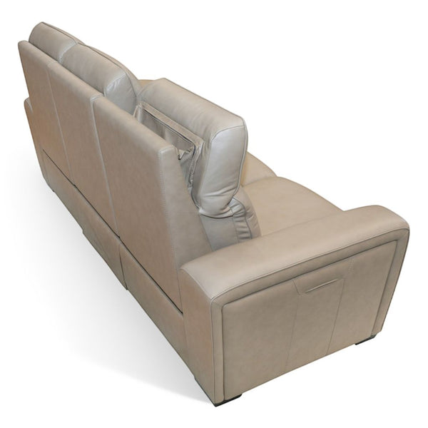Flexsteel Sense Italian Leather Power Reclining Sofa with Power Headrest, Lumbar & Pulse in Greige