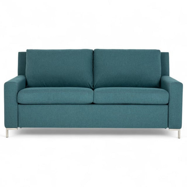 American Leather Bryson 69 Inch Pashmina Teal Fabric Full Comfort Sleeperwith Polished Nickel Finish