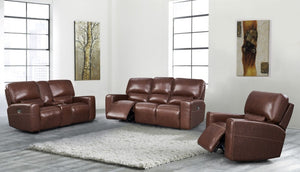 Leather Italia Broadway Brown Leather Loveseat with USB, Power Headrest & Footrest
