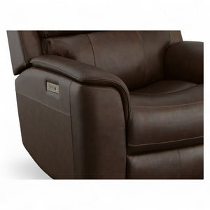 Flexsteel Harrison Leather Triple Power Recliner with Heat & Massage in Burnt Umber