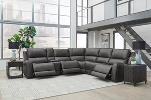 Parker House Belmont Autumn Fog Leather 6-Piece Zero-Gravity Modular Power Reclining Sectional
