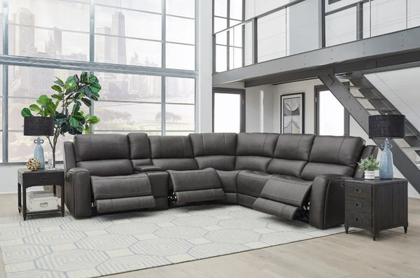 Parker House Belmont Autumn Fog Leather 6-Piece Zero-Gravity Modular Power Reclining Sectional