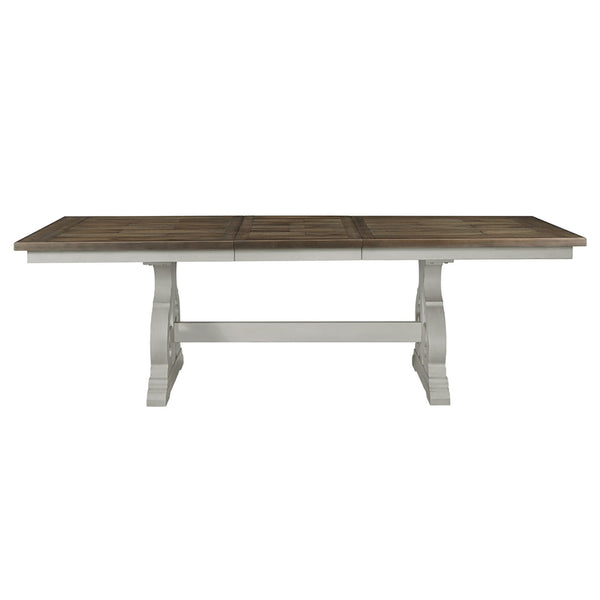 Intercon Drake Two-Toned Rustic White & French Oak Finish Dining Table with Self Storing Leaf