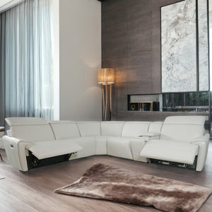 Futura 6-Piece Onyx Beige Leather Power Sectional