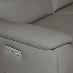 Flexsteel Vernon Triple Power Dove Grey Fabric Sofa with Power Headrest, Lumbar, Heat & Massage