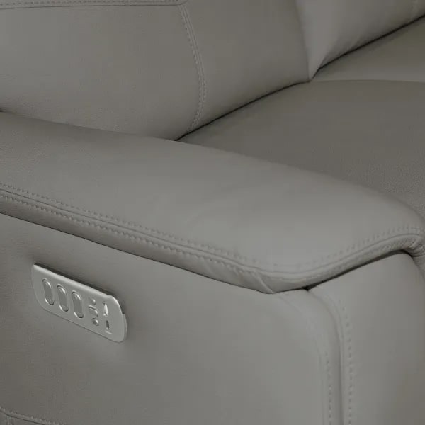 Flexsteel Vernon Triple Power Dove Grey Fabric Sofa with Power Headrest, Lumbar, Heat & Massage