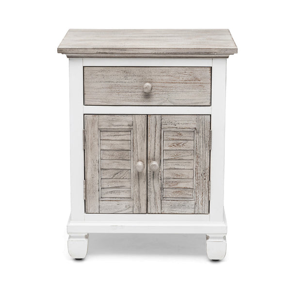 Seawinds Islamorada Clean White & Grey 1-Drawer 2-Door Electrified Coastal Nightstand