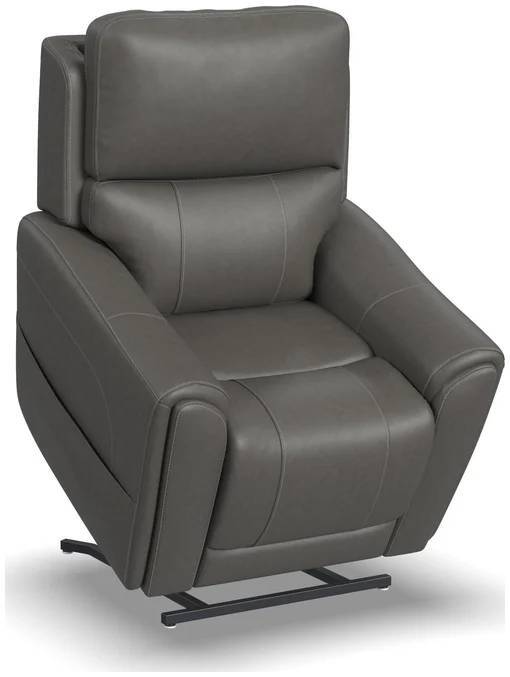 Carter Smoke Fabric Power Lift Recliner with Power Headrest, Lumbar, Heat & Massage