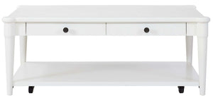Heritage Coastal Breeze Living 4-Drawer Wood Top Cocktail Table with Casters in White Finish