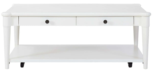 Heritage Coastal Breeze Living 4-Drawer Wood Top Cocktail Table with Casters in White Finish